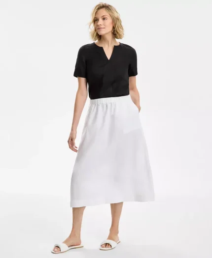 Linen Pull-on Midi Skirt
